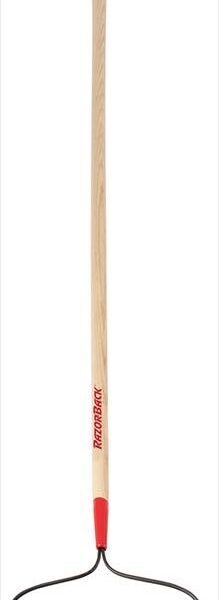 A Metallic Row Rake With Wooden Handle