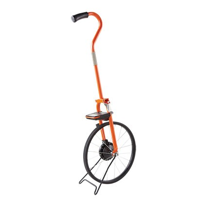 Orange measuring wheel for distance.