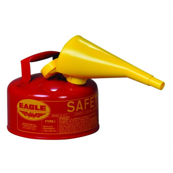 A Red Color Gas Metal Cylinder With Yellow Funnel