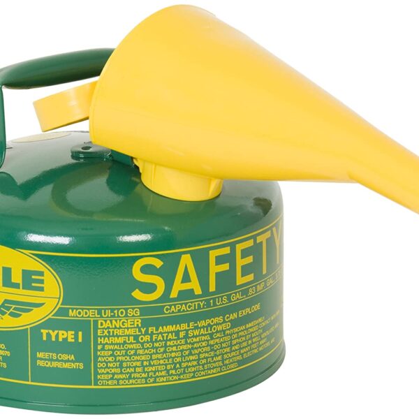 A Green Color Gas Metal Cylinder With Yellow Funnel